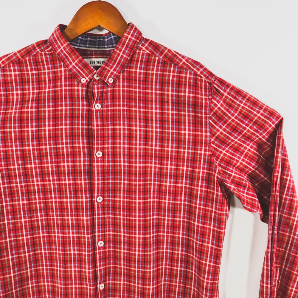 Ben Sherman Slim Fit Red Checked Plaid Shirt XL - Picture 3 of 7